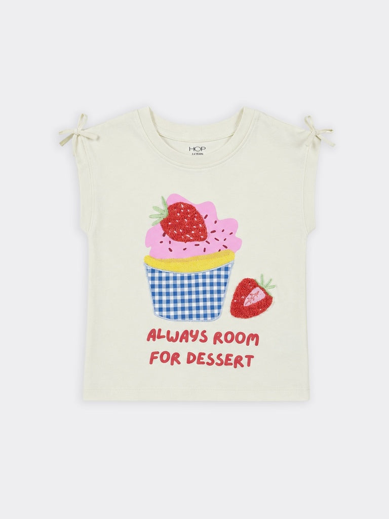 HOP Kids Girls Light Yellow Cupcake Printed Cotton Top
