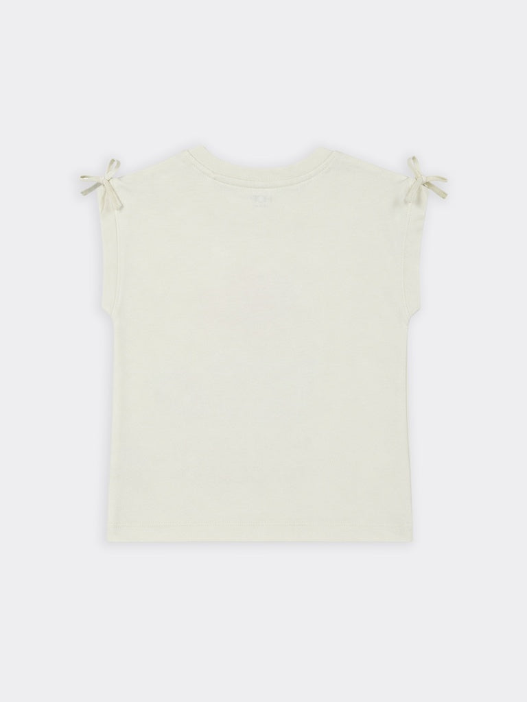 HOP Kids Girls Light Yellow Cupcake Printed Cotton Top
