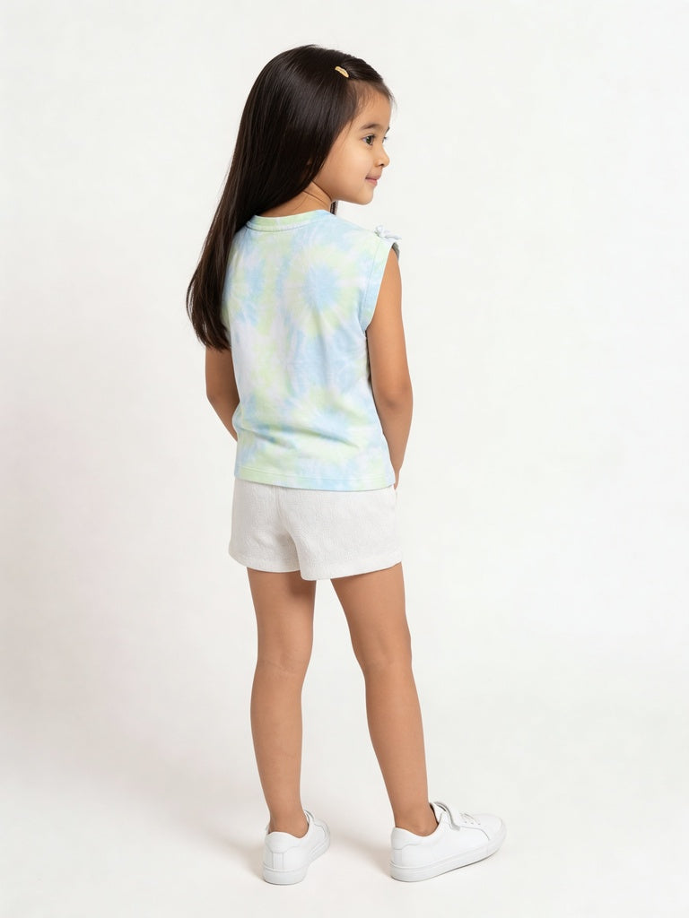 HOP Kids Girls Multicolour Tie-Dye Heart Applique Cotton Top