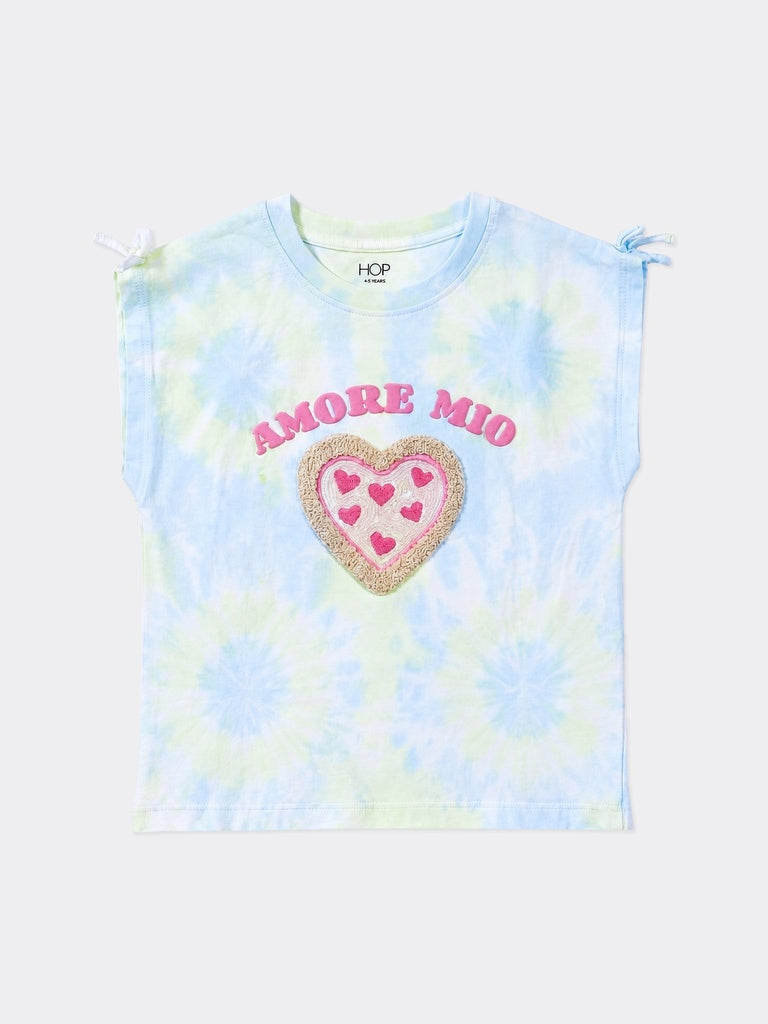 HOP Kids Girls Multicolour Tie-Dye Heart Applique Cotton Top