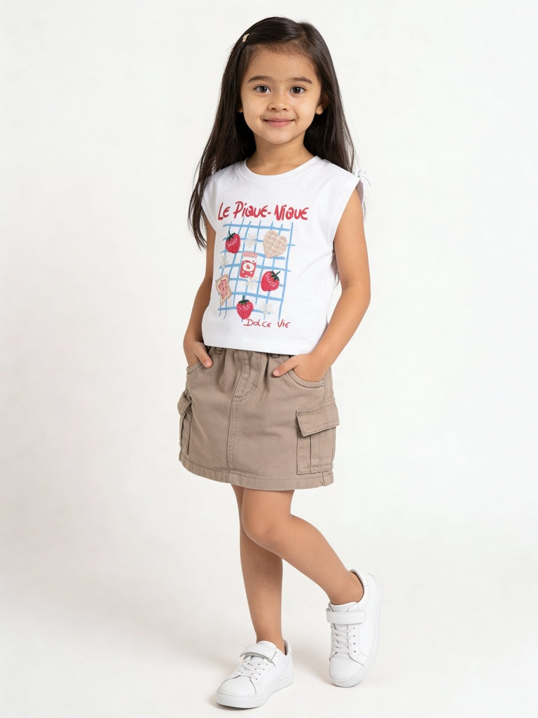 HOP Kids Girls Off-White Picnic Graphic Cotton Top