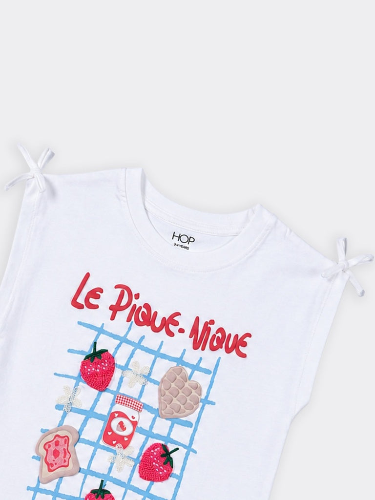 HOP Kids Girls Off-White Picnic Graphic Cotton Top