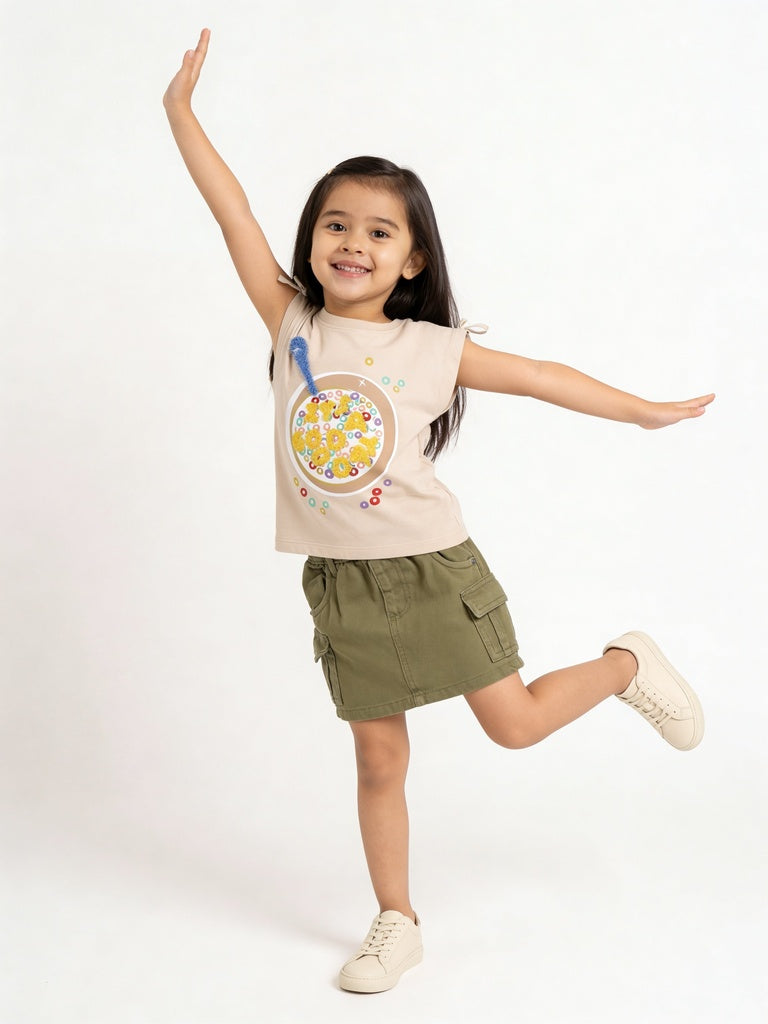 HOP Kids Girls Stone Cereal Graphic Cotton Top