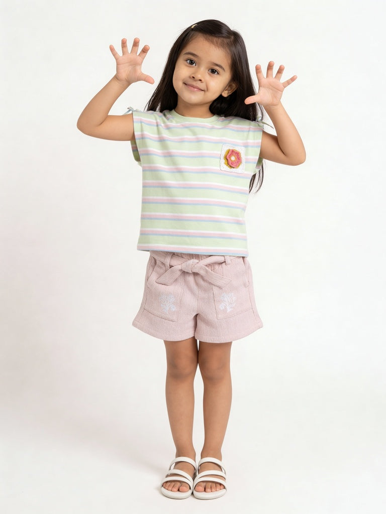 HOP Kids Girls Lime Striped Cotton Top