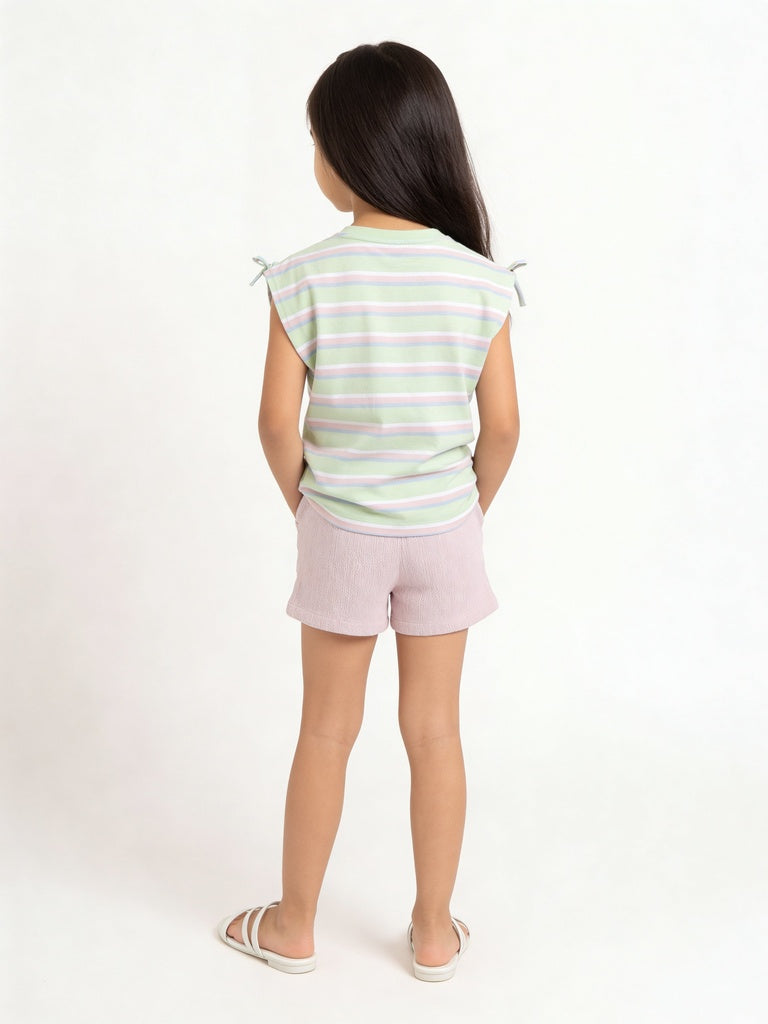 HOP Kids Girls Lime Striped Cotton Top