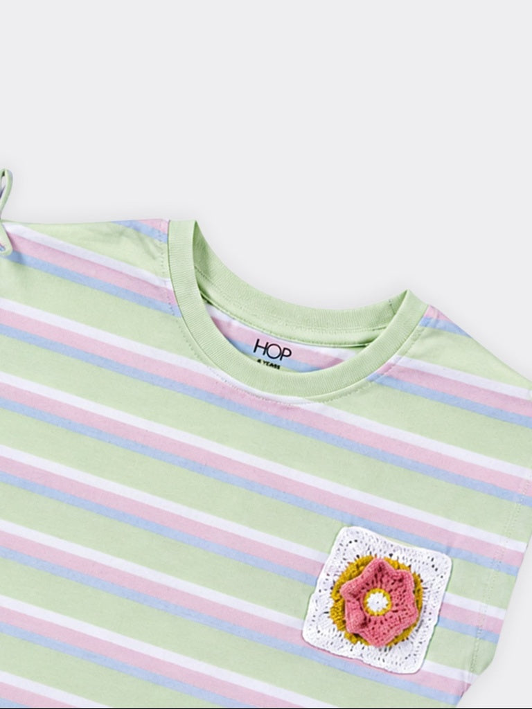 HOP Kids Girls Lime Striped Cotton Top