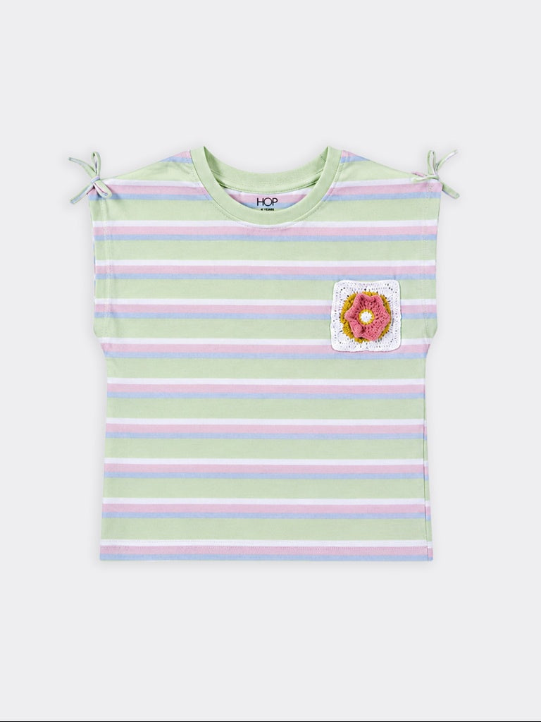 HOP Kids Girls Lime Striped Cotton Top