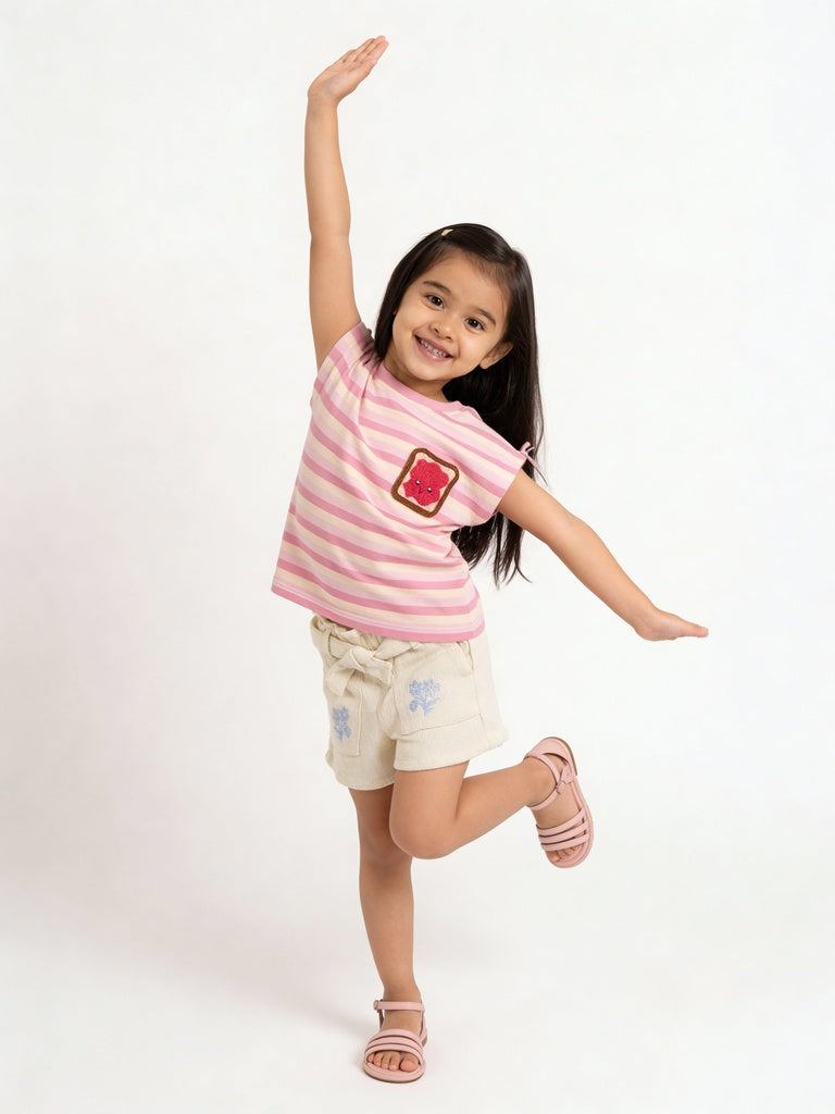 HOP Kids Girls Pink Striped Cotton Top