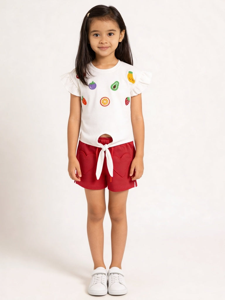HOP Kids Girls White Embroidered Tie-Up Cotton Top