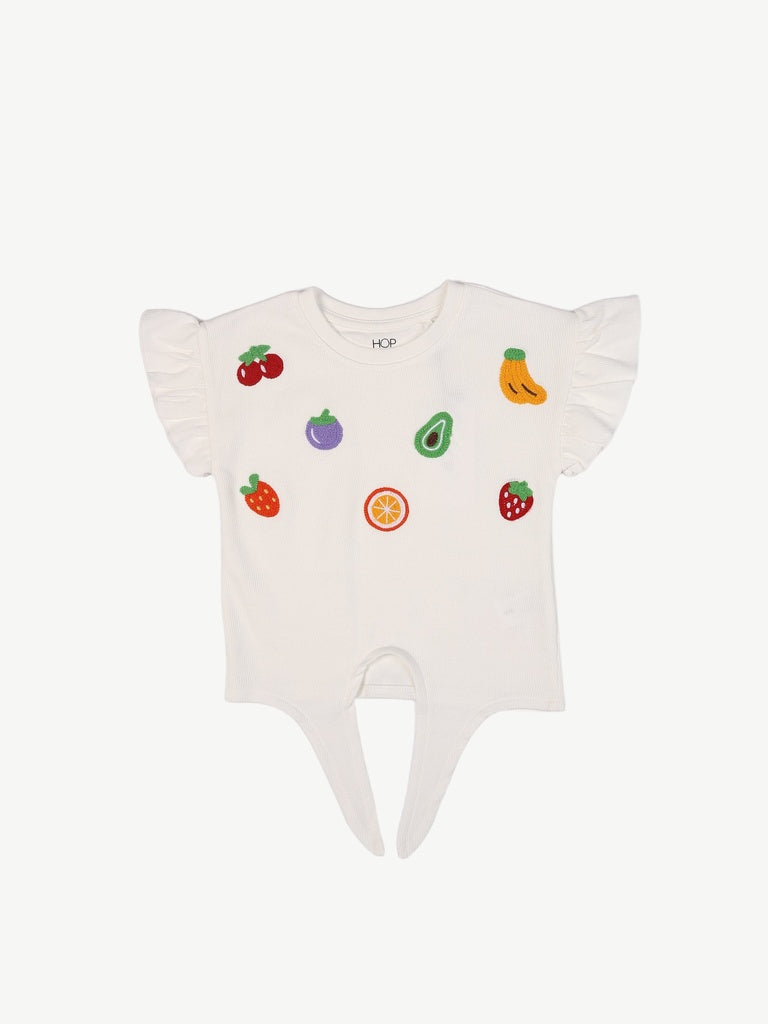 HOP Kids Girls White Embroidered Tie-Up Cotton Top
