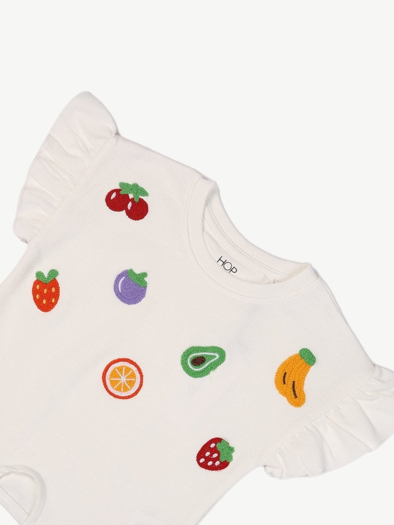HOP Kids Girls White Embroidered Tie-Up Cotton Top