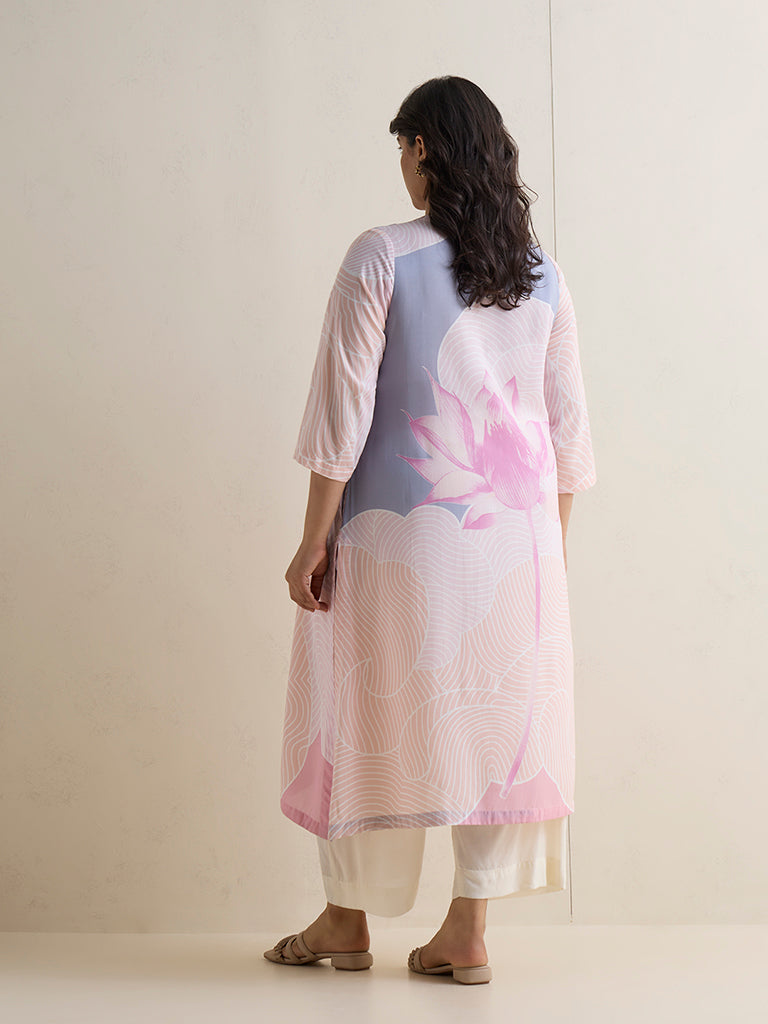Diza Pink Floral Printed A-Line Kurta