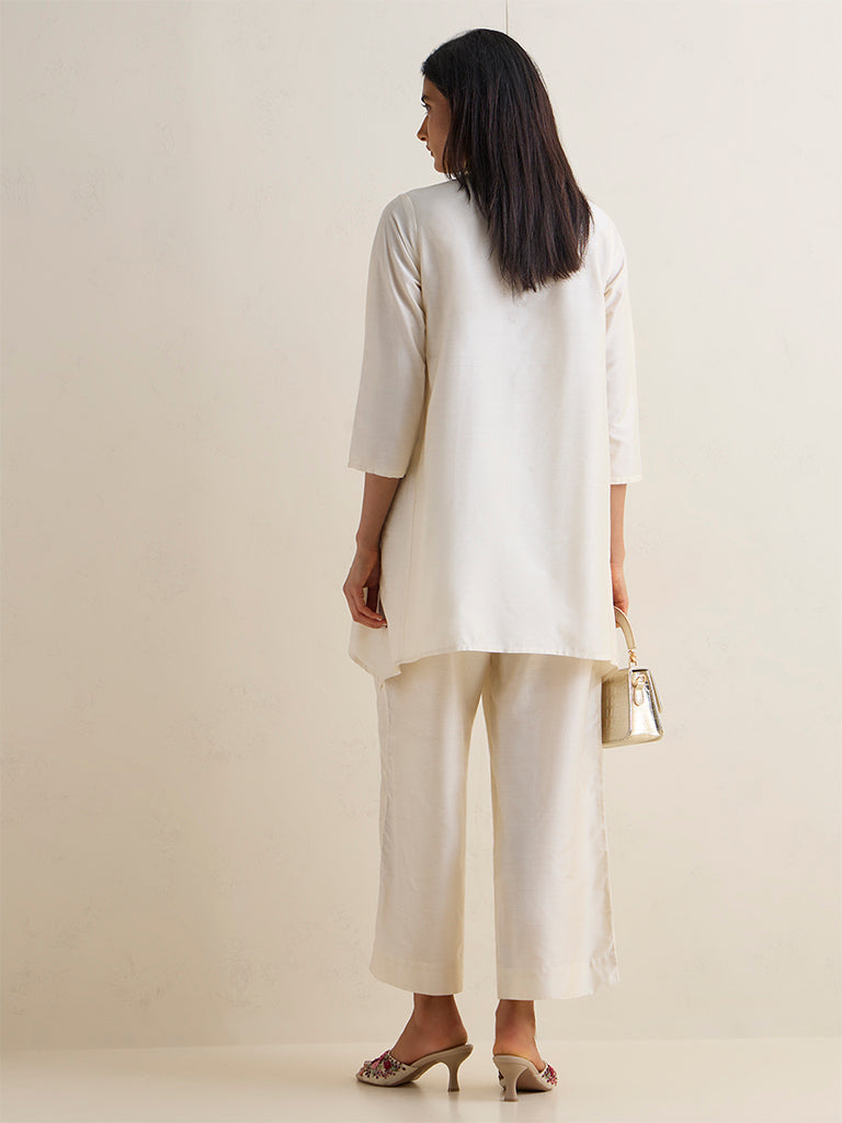 Vark Off-White Floral Embroidered Co-ord Set