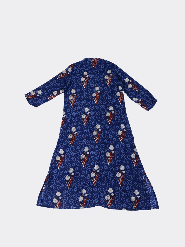Utsa Indigo Foliage Pattern A-Line Kurta