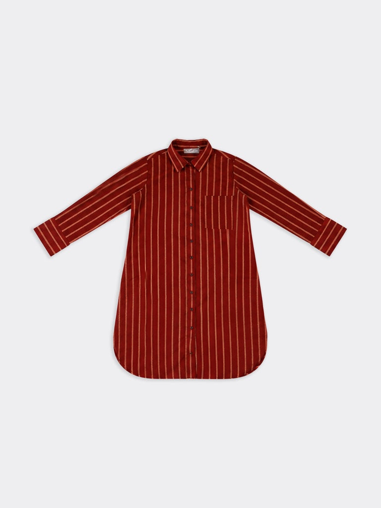 Utsa Red Striped Cotton A-Line Kurta