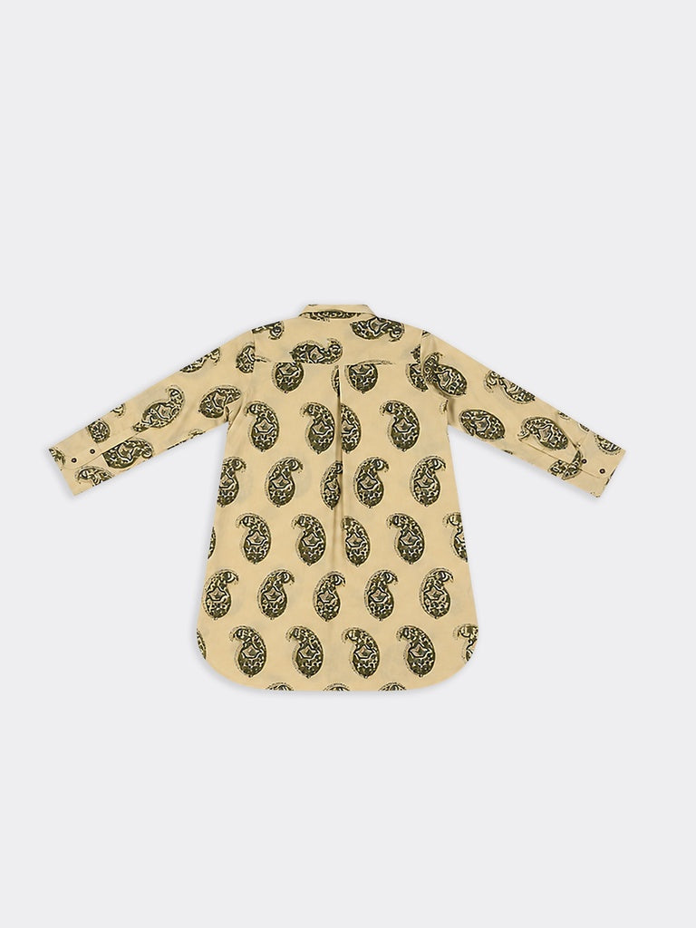 Utsa Taupe Paisley Printed Cotton A-Line Kurta