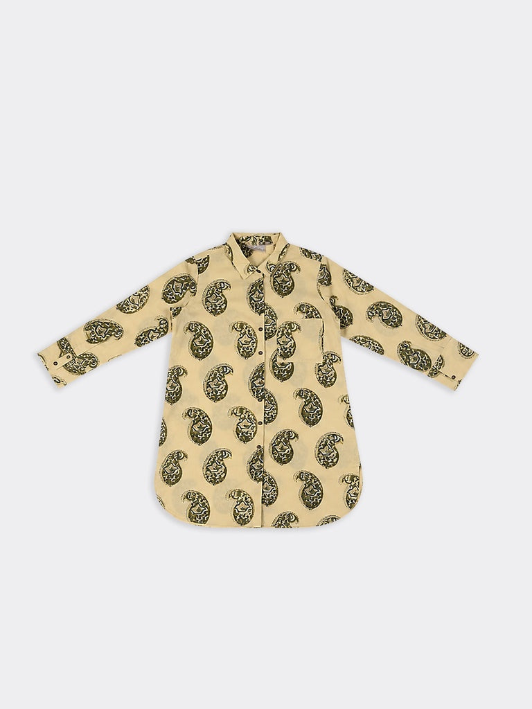 Utsa Taupe Paisley Printed Cotton A-Line Kurta