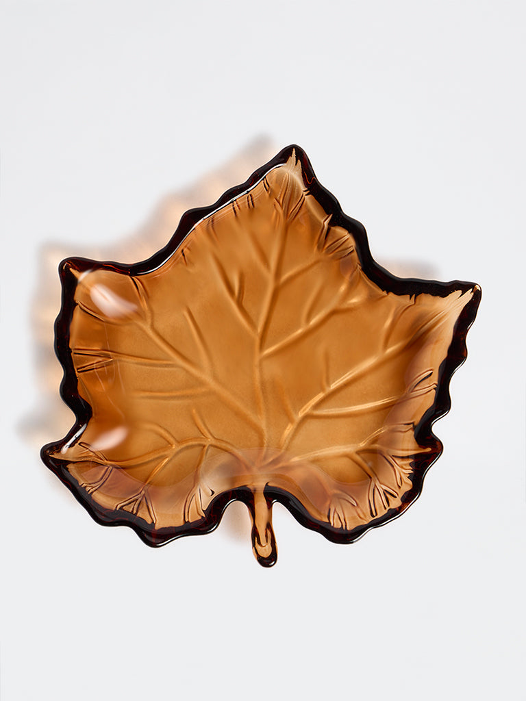 Westside Home Brown Glass Autumn Leaf Platter