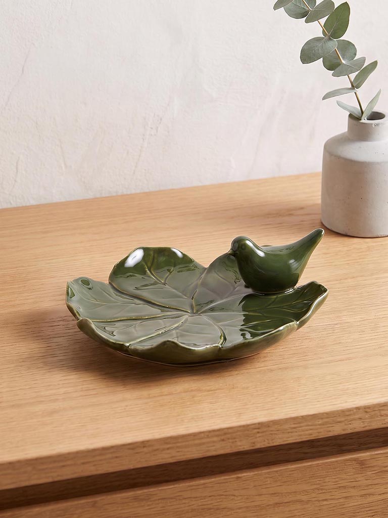 Westside Home Green Ceramic Bird Platter