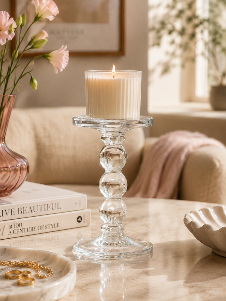 Westside Home Glass Bubble Pillar Candle Holder