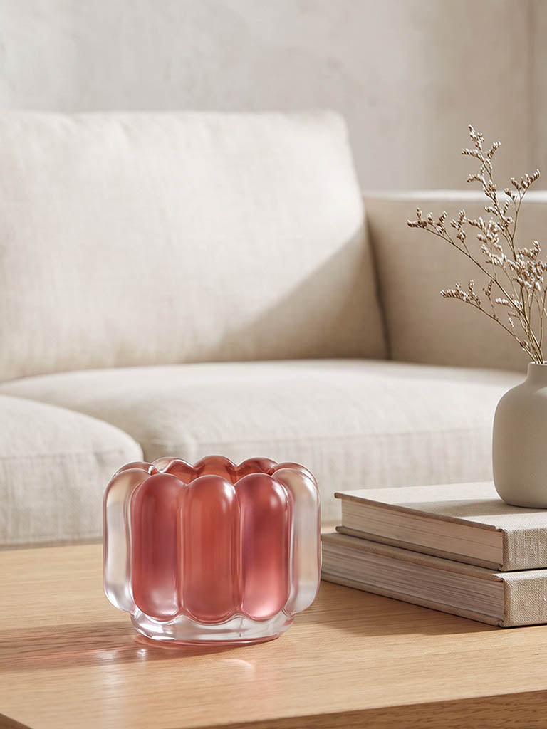 Westside Home Red Glass Ribbed Tealight Candle Holder