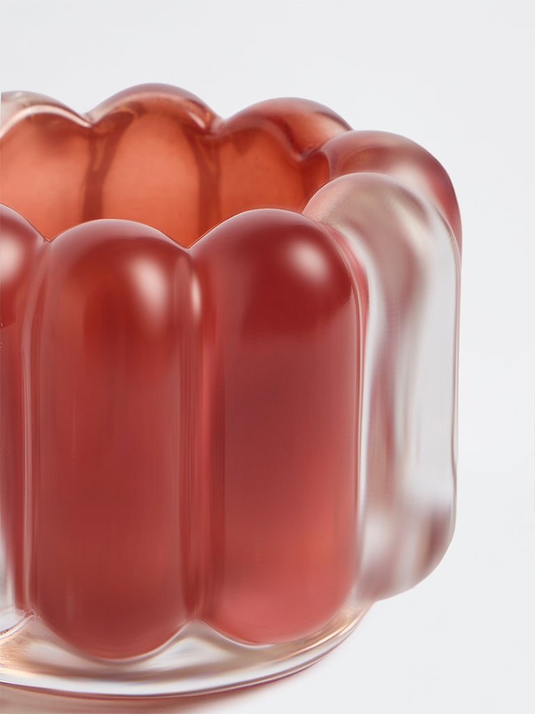 Westside Home Red Glass Ribbed Tealight Candle Holder
