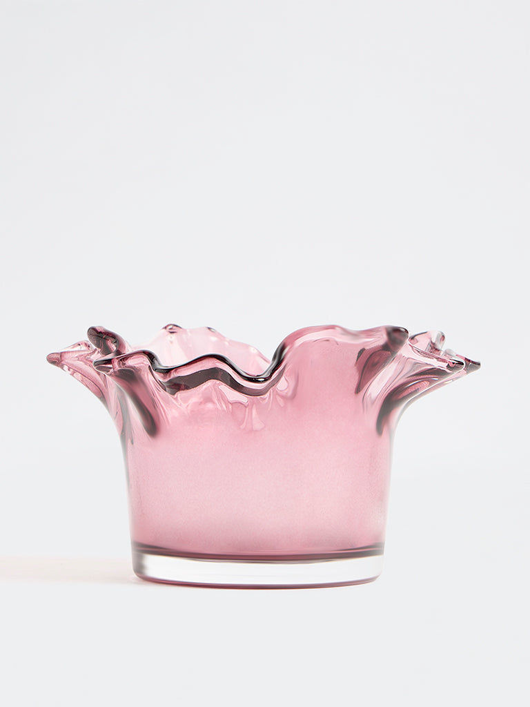 Westside Home Pink Frill-Design Glass Votive Candle Holder