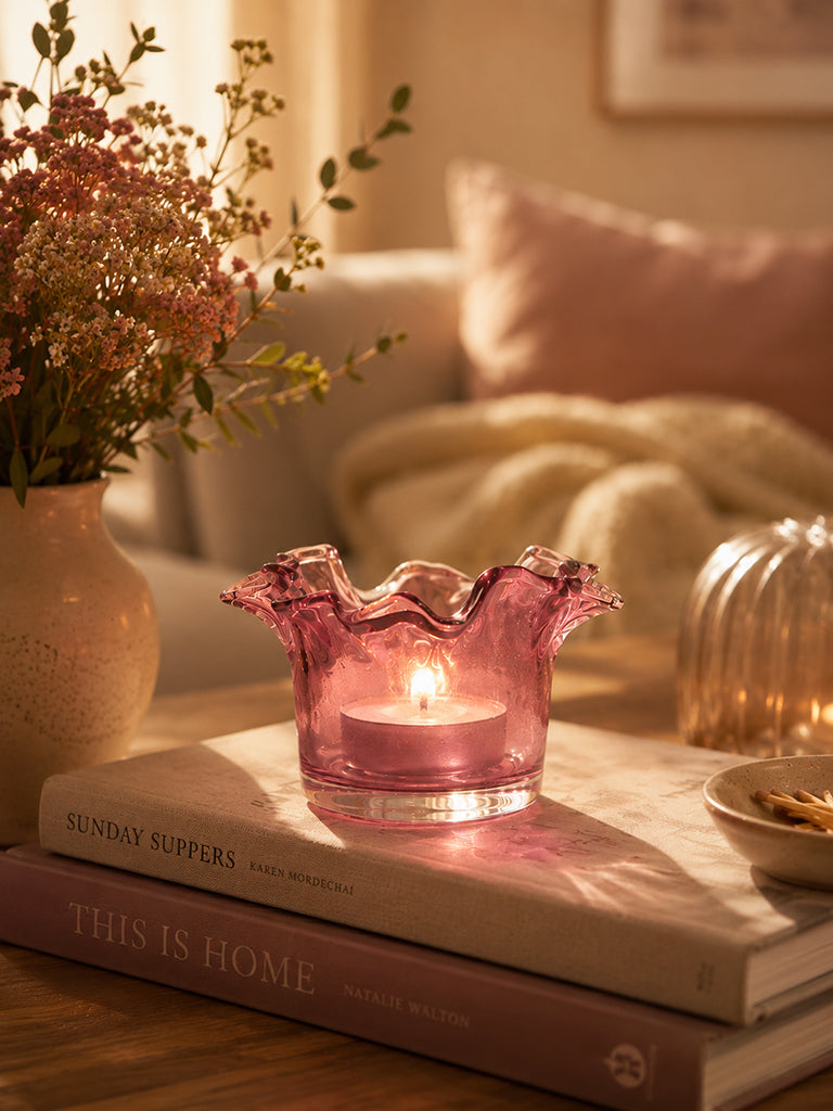Westside Home Pink Frill-Design Glass Votive Candle Holder
