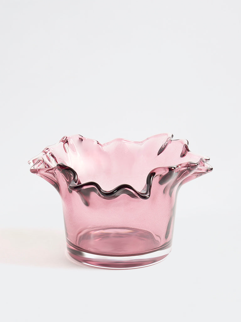 Westside Home Pink Frill-Design Glass Votive Candle Holder