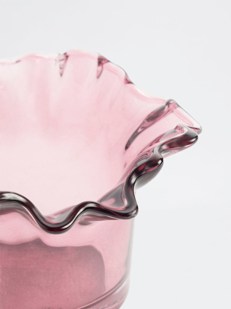 Westside Home Pink Frill-Design Glass Votive Candle Holder