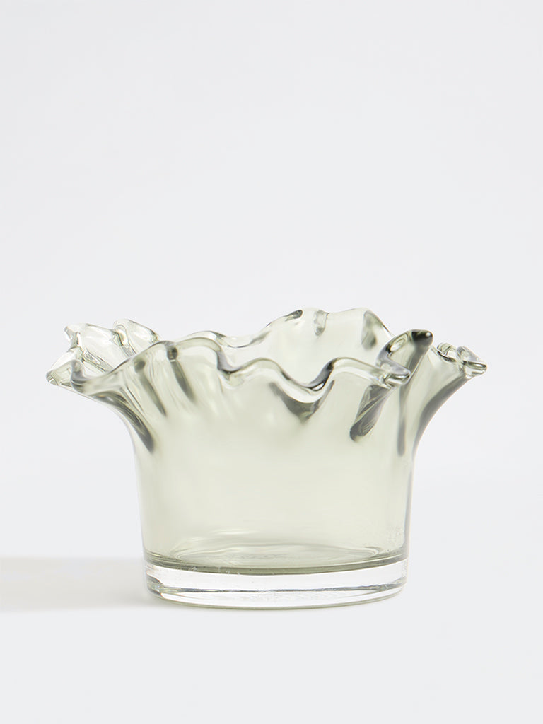 Westside Home Green Frill-Design Glass Votive Candle Holder
