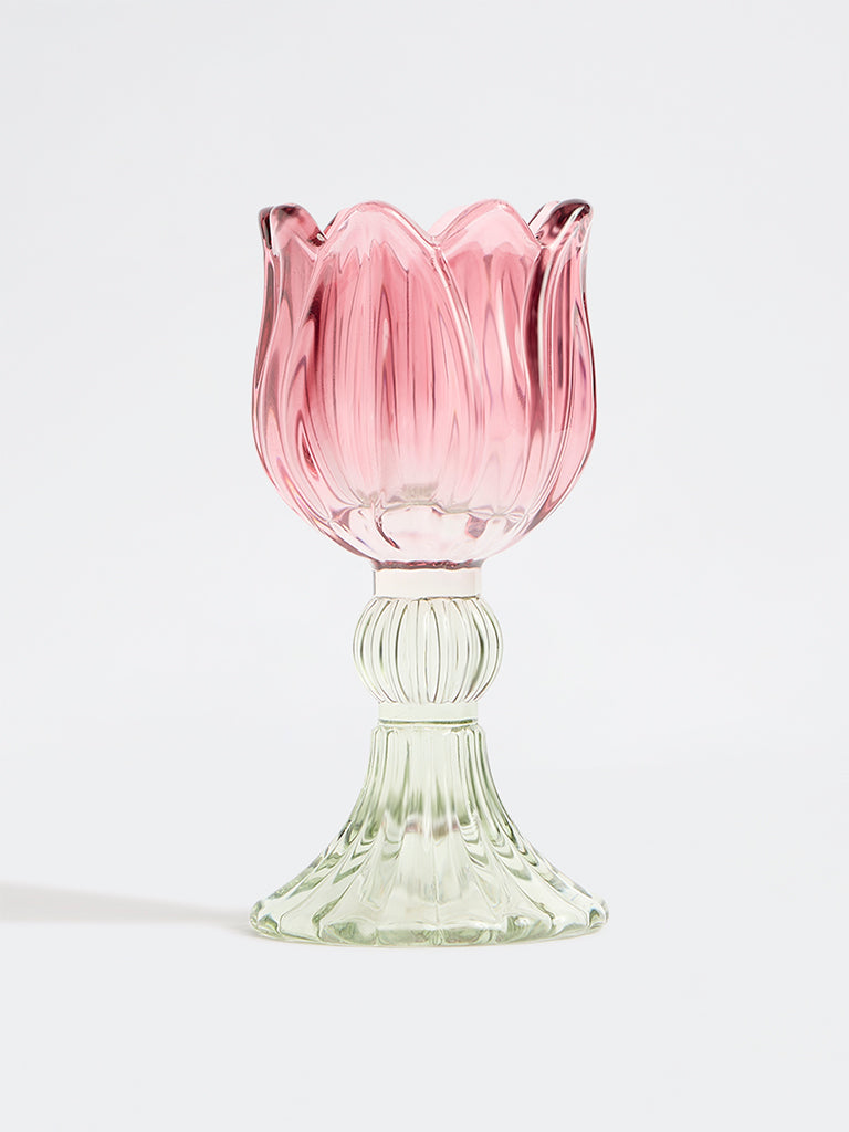 Westside Home Pink Tulip Glass Candle Holder