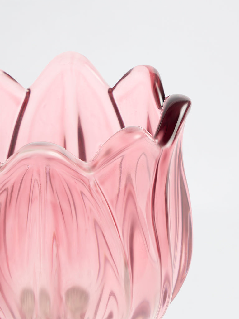 Westside Home Pink Tulip Glass Candle Holder