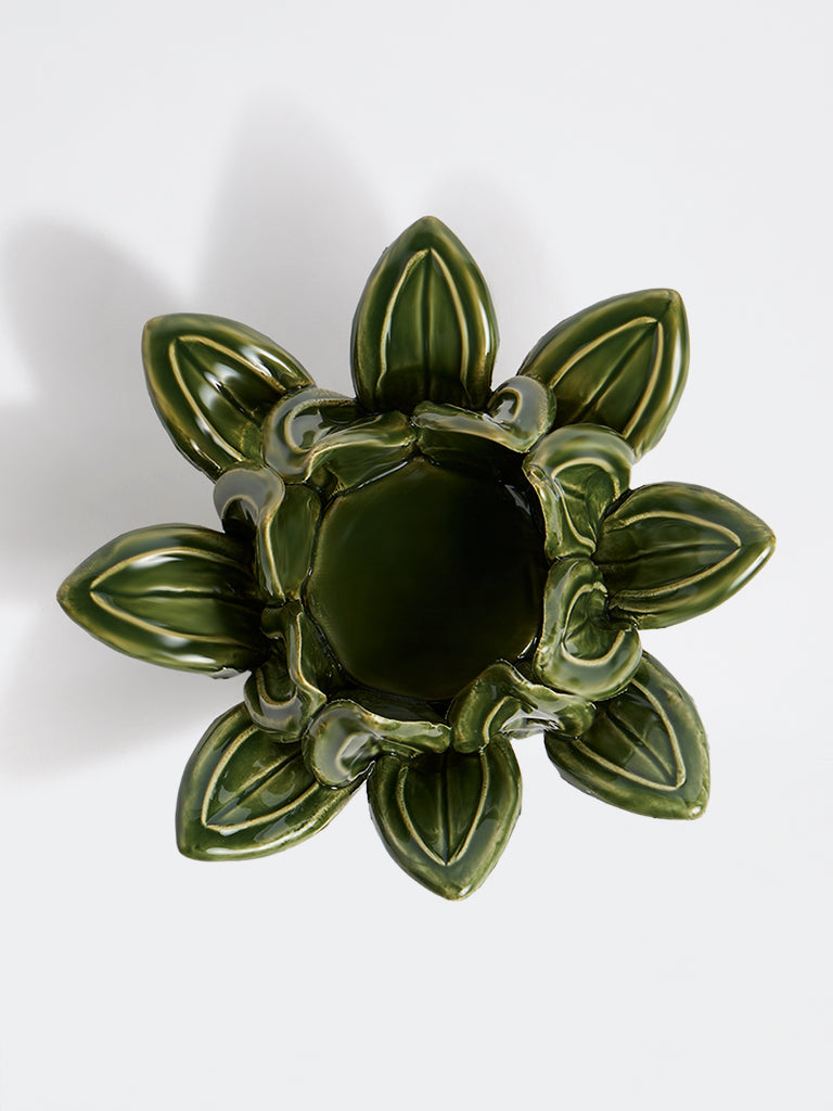 Westside Home Green Ceramic Flower Candle Holder