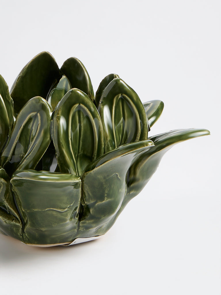 Westside Home Green Ceramic Flower Candle Holder