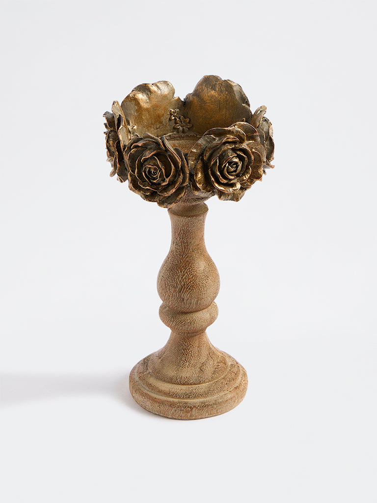 Westside Home Gold Rose-Detail Candle Holder
