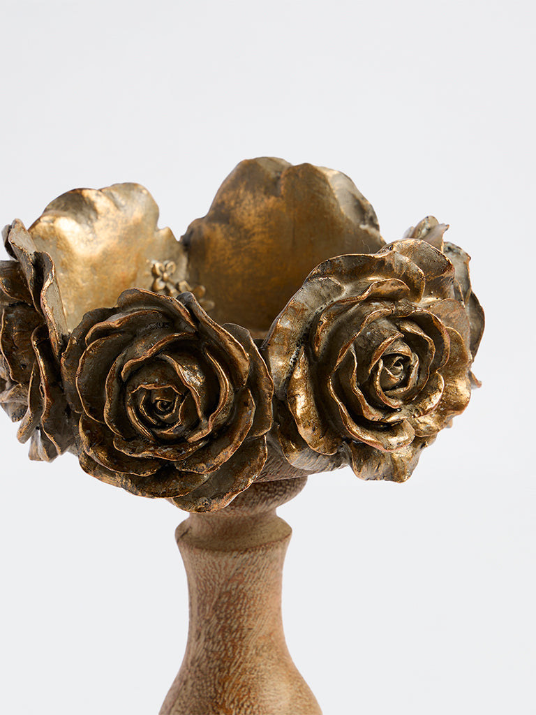 Westside Home Gold Rose-Detail Candle Holder