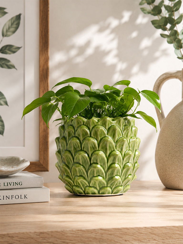 Westside Home Green 3D Leaf-Design Ceramic Pot