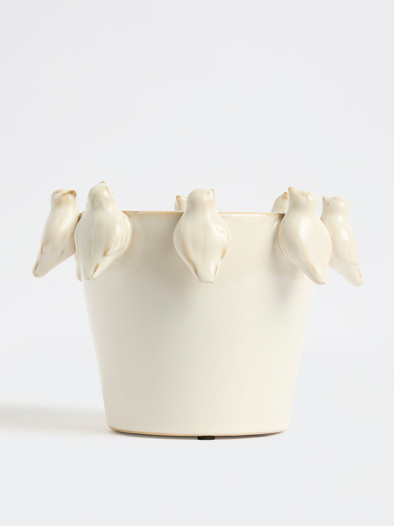 Westside Home White Bird-Design Ceramic Pot