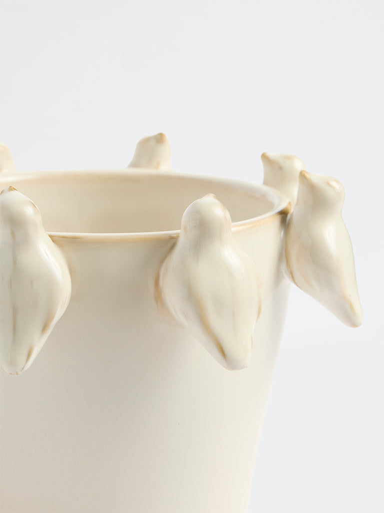 Westside Home White Bird-Design Ceramic Pot
