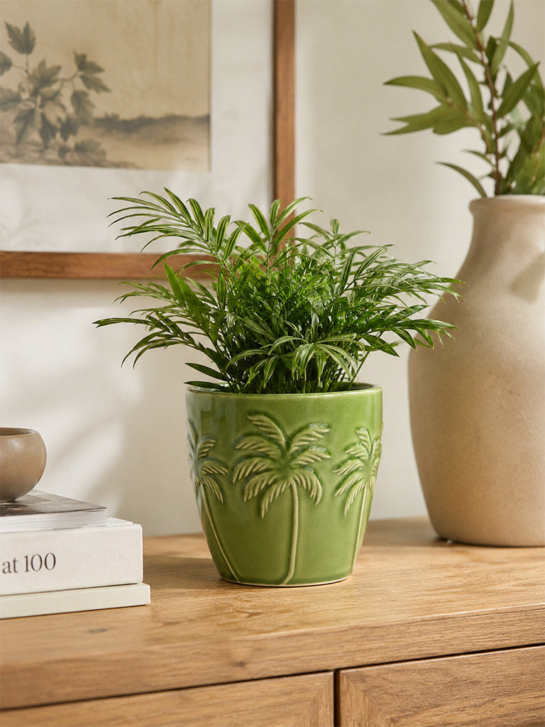 Westside Home Green Palm Tree Embossed Ceramic Pot