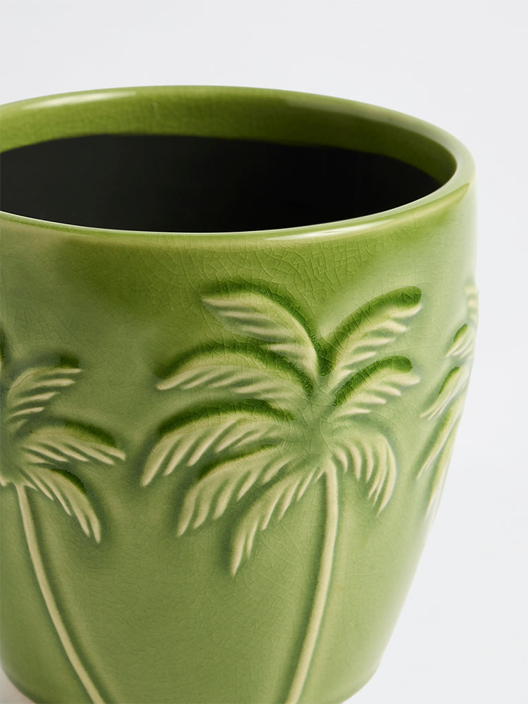 Westside Home Green Palm Tree Embossed Ceramic Pot