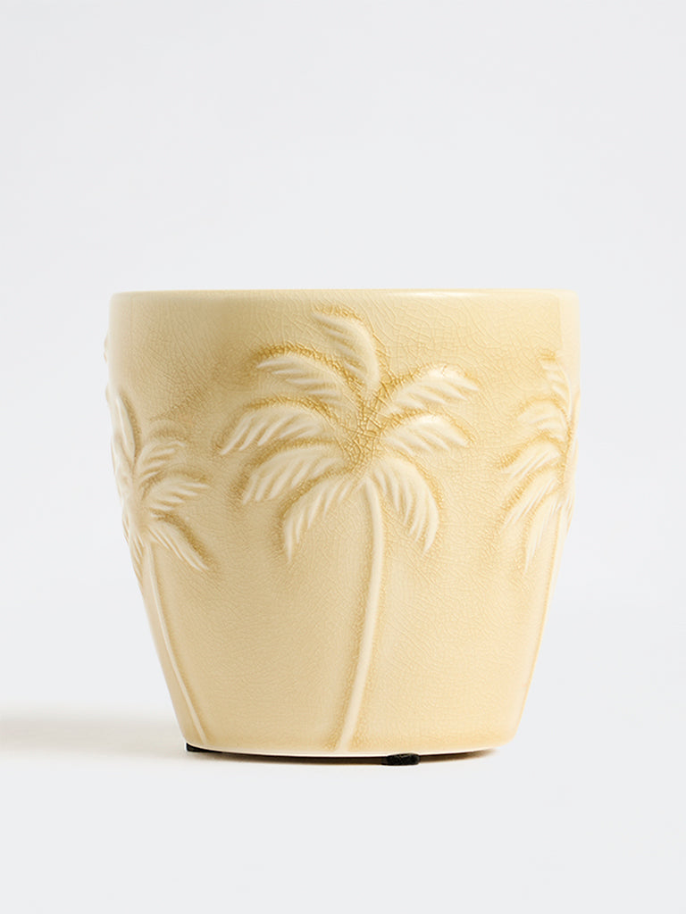 Westside Home Cream Palm Tree Embossed Ceramic Pot