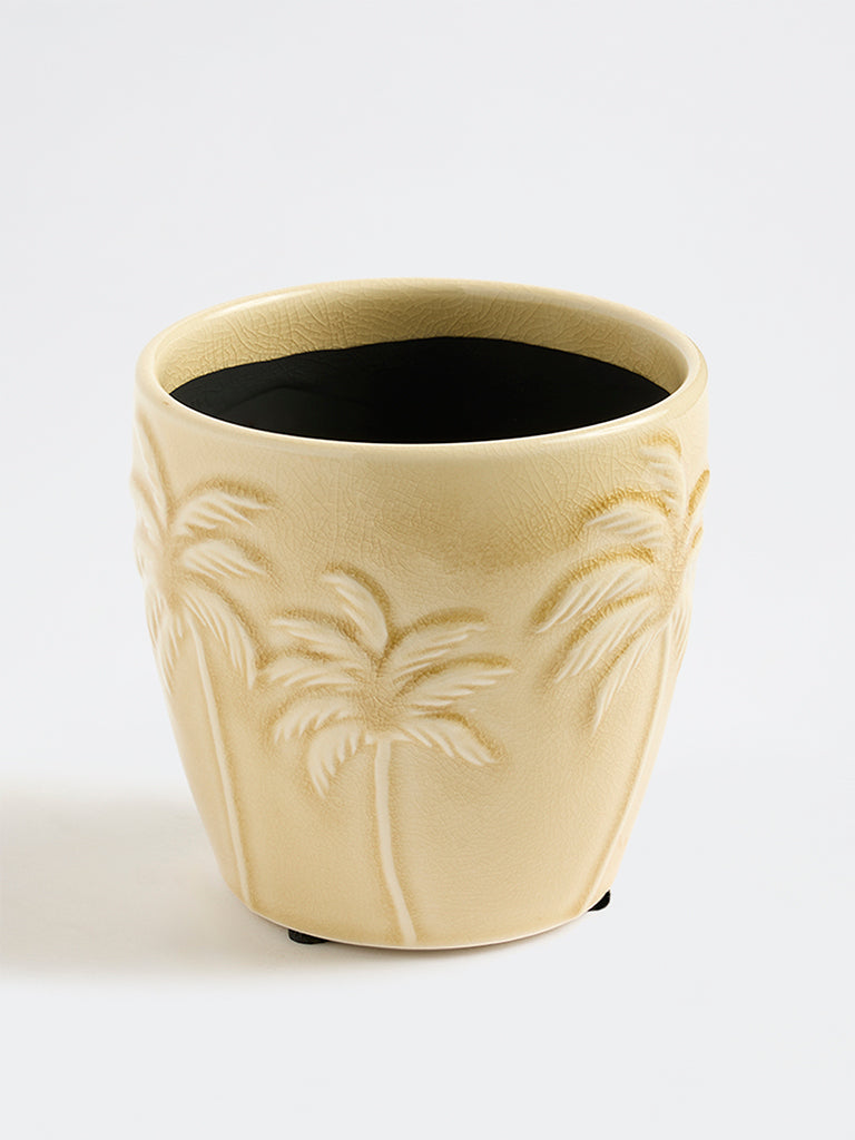 Westside Home Cream Palm Tree Embossed Ceramic Pot