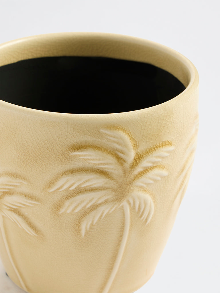 Westside Home Cream Palm Tree Embossed Ceramic Pot