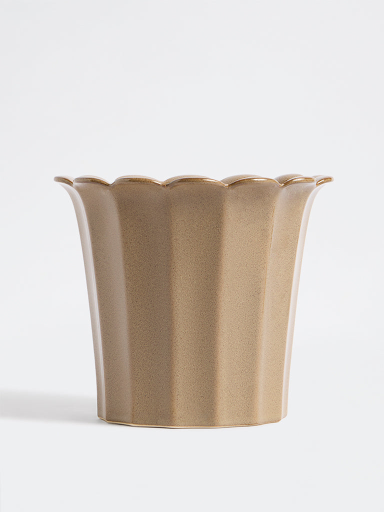 Westside Home Brown Ceramic Frill Pot