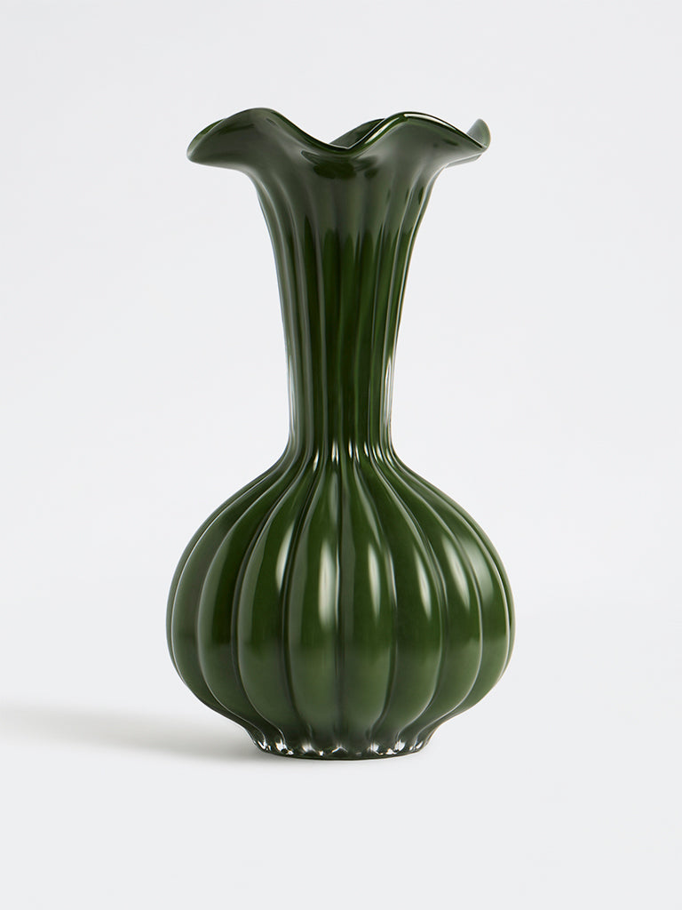 Westside Home Dark Green Frill Tall Glass Vase