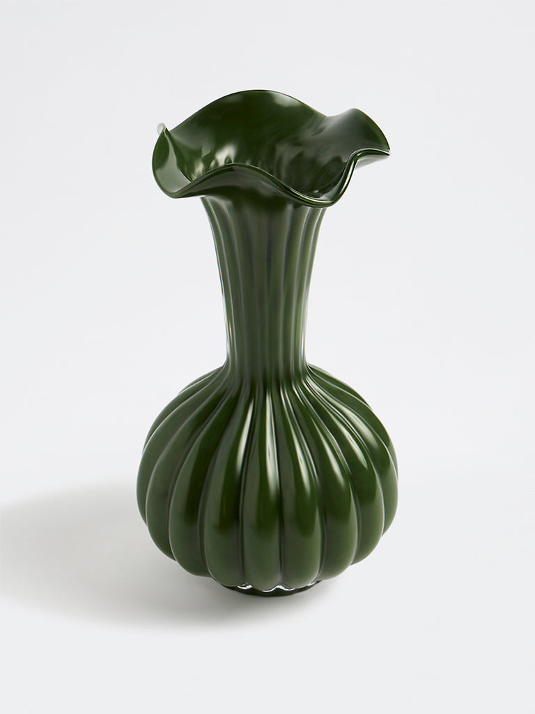 Westside Home Dark Green Frill Tall Glass Vase