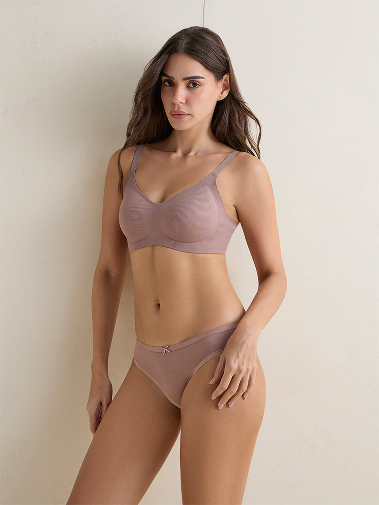 Wunderlove Brown Self-Striped Invisible Padded Bra