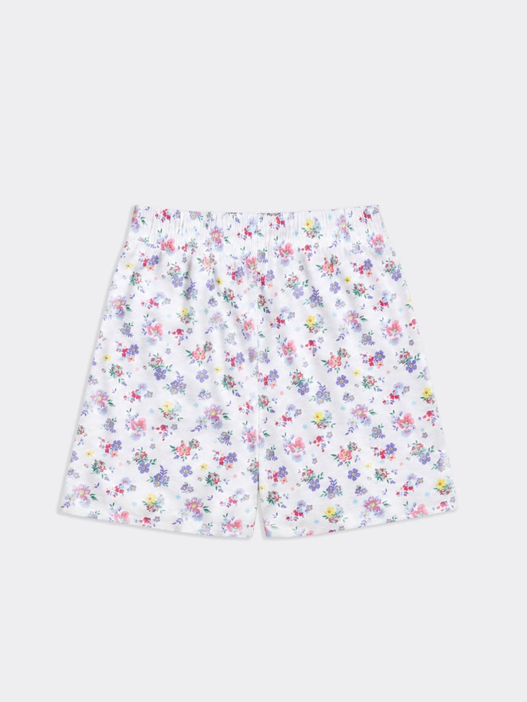 Wunderlove White Floral Printed High-Rise Cotton Shorts